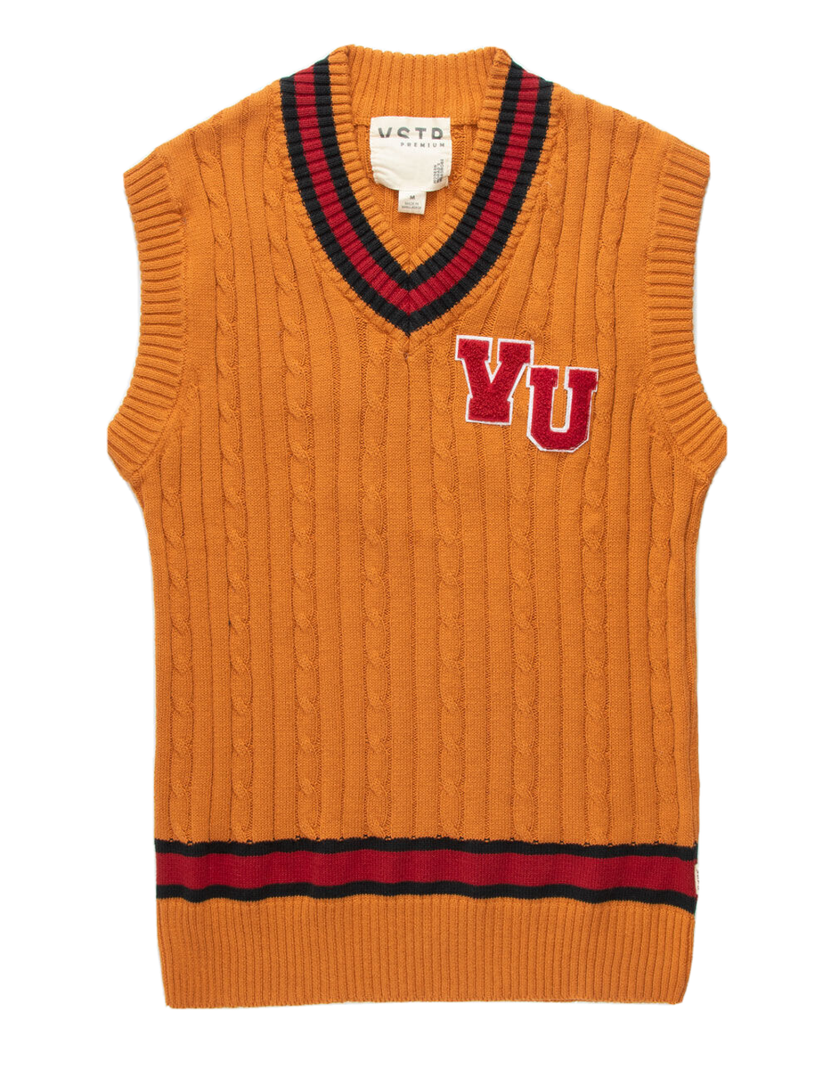 VSTR Men's Sweater Vest Varsity Cable Knit Intramural Flip Cup