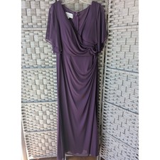 Azazie Chiffon Maxi Dress Eggplant Purple Ruched Flutter Sleeve V-Neck Sz A14