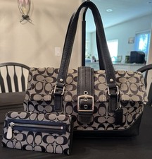Coach Hampton Signature Jacquard Carryall Satchel Handbag W/ Matching Wallet