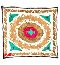 Gorgeous Antique Suzani Wall Hanging from Uzbekistan w/ Teapot Hospitality Motif