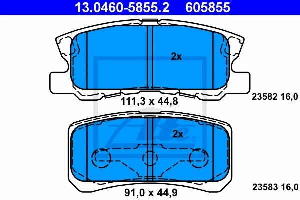 BRAKE PADS SET BRAKING PAD REAR ATE 130460-58552 FOR LANCIA FLAVIA 2.4 2.4L - Image 2 of 4