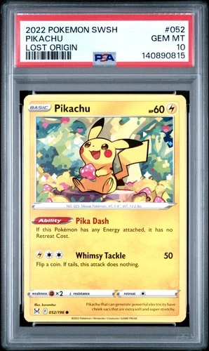 2022 POKEMON SWORD & SHIELD LOST ORIGIN #052 PIKACHU PSA 10