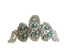 Turquoise blue and silver western design metal native tribal hair claw clip