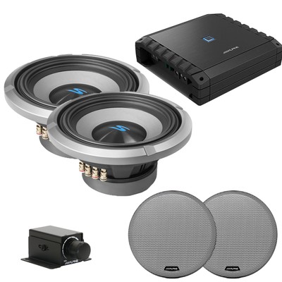 Alpine S2-A60M Amp, S2-W10D4 10'' Dual 4-Ohm Sub & Grill w/ RUX Bundle
