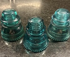 (3)Vintage Antique Hemingway No. 42 Blue/Aqua Glass Insulator Made in the USA