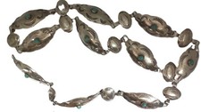 Navajo Sterling Silver Turquoise Concho Belt Pieces. 32" long 88 Grams
