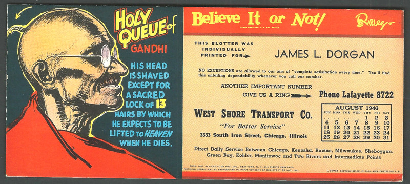 INK BLOTTER Ripley's Believe It or Not! Holy Queue of Gandhi 1946
