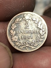 Rara R MONETA REGNO D'ITALIA VITTORIO EMANUELE II 2 CENTESIMI 1861 N 