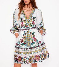 Boden  Mya cotton short dress size 12 reg, -ivory botanical -T1253   -s/s/b --