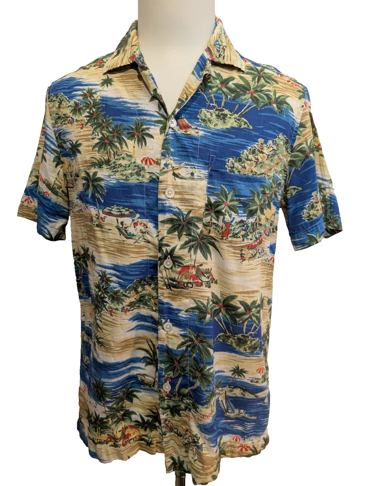 Chemise Hawaïenne J.Crew Coton Bleu Motif Plage & Palmiers - Taille S - Photo 1/4