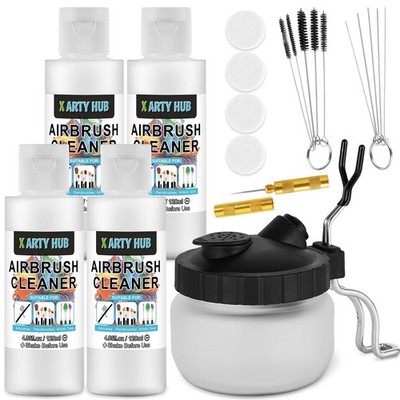 X ARTY HUB Airbrush Cleaning Kit, 16.2 fl oz Cleaner, Cleaning Pot & Tools