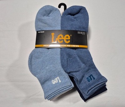 Lee Mens 10 Pack Full cushion Mid Crews Soft Ribbed Breathable Socks SZ 8-12