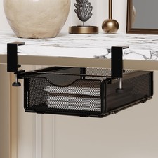 Black Under-Desk Drawer Slide Out, Clamp-On-Desk Shelf, 0.47-2.36in, Metal
