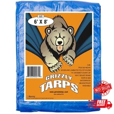 Grizzly Tarps by 6' X 8' Large Multi-Purpose Waterproof Heavy Duty Poly Tarp wi
