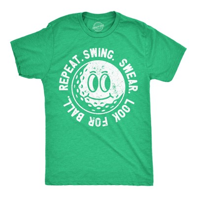 Mens Funny T Shirts Swing Swear Look for Ball Repeat Sarcastic Golfing Graphic