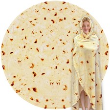 Burritos Tortilla Throw Blanket Double Sided 71 71 inches Round , Beige