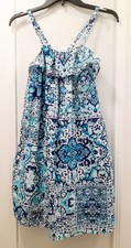 Lands End Dress Girls Size 12 Sleeveless Spaghetti Straps Cotton Abstract Blue