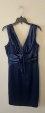 Eliza J Dress Navy Blue Satin Sleeveless V Neck Cocktail Prom Party Sz 6 Petite
