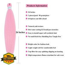 UPruyo 26" Pink Braiding Hair Pre-Stretched Kanekalo 6 Packs