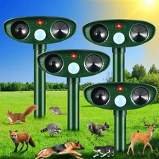 4 Pack Solar Ultrasonic Animal Repellent Outdoor Sonic Fortress Pro Deer Repelle