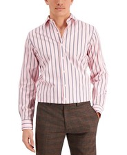 Bar III Shirt Mens Size XL 17/17.5 Pink Blue Stripe Slim Fit Stretch Cotton 65