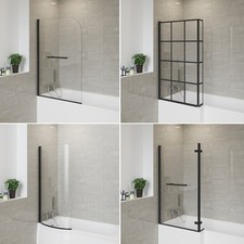 Black 4 5 Folding Pivot Bath Shower Screen P L Shape Fixed Hinged Glass Panel