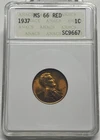 1937 Lincoln Wheat Cent / Penny 1c  MS66  RED ANACS Early Small Holder