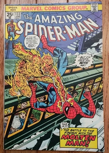 Amazing Spider-Man #133, June 1974 Marvel Comics, Molten Man, VF