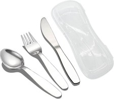 3 Pieces Children Fork Spoon Knife Set with Travel Case for Lunch