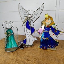 VTG Lot of 4 Stained Glass Angels Standing Suncatcher Decor 8" To 2.5" Christmas
