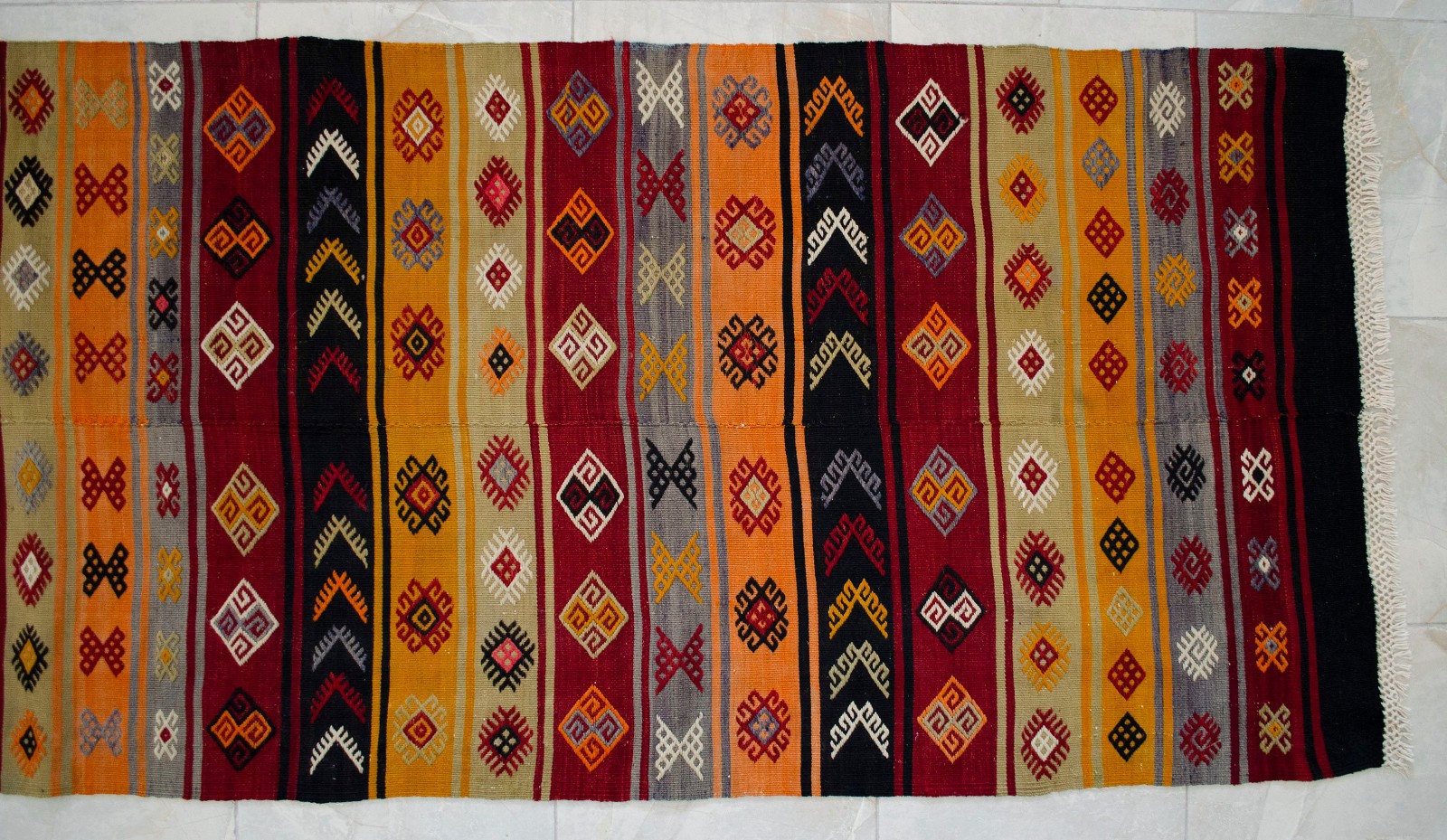 Handmade vintage runner rug Turkish kilim embroidered hallway decor rug 3x12 ft