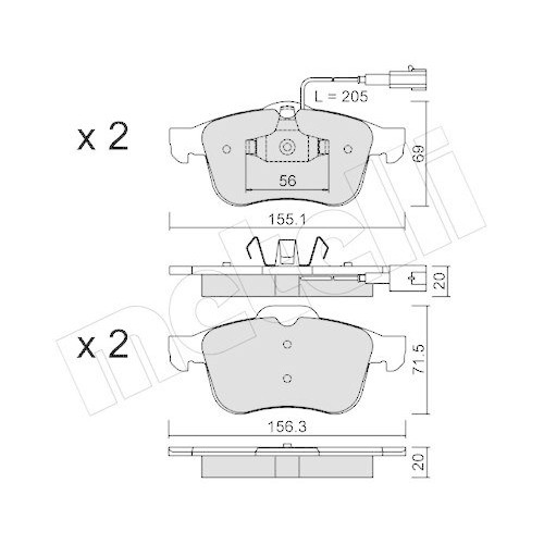 Plaquettes de frein Metelli 22-0703-0 anti-vibration pour Alfa Romeo