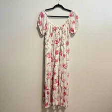 Hollister Dress Womens Large Floral Puff Sleeve Smocked Maxi Lined Boho Summer