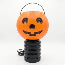 1980s Blinky Products Halloween Blow Mold USA Made Light Up Jack O Lantern Stand