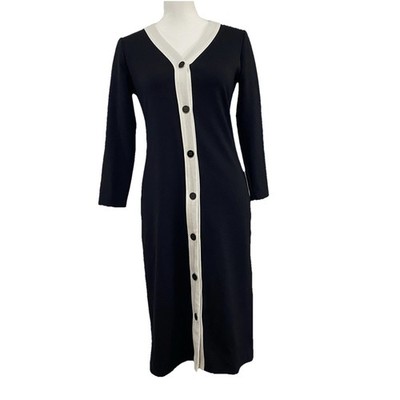 Sonnet James Black/White Button Down Waffle Weave Dress, Size S, Classic