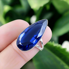 Blue Sapphire Ring 925 Sterling Silver Ring Lab Created Stone Ring Women Ring