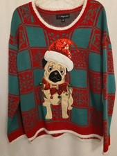 Nwt Pug Dog Women  s Ugly Christmas Sweater Size Large 33 Degrees Bling/bells