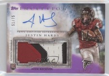 2015 Topps Inception Purple 51/75 Justin Hardy #AJP-JHA Jumbo Patch Auto nd3