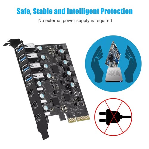 PCIe to USB 3.2 Gen 2 Adapter Card W/ 20 Gbps Bandwidth 7 Ports 4*USB-A 3*USB-C - Photo 10/12