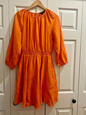J.CREW Women's Orange Palermo Smocked-waist Mini Dress 100% Linen Sz Small Tall