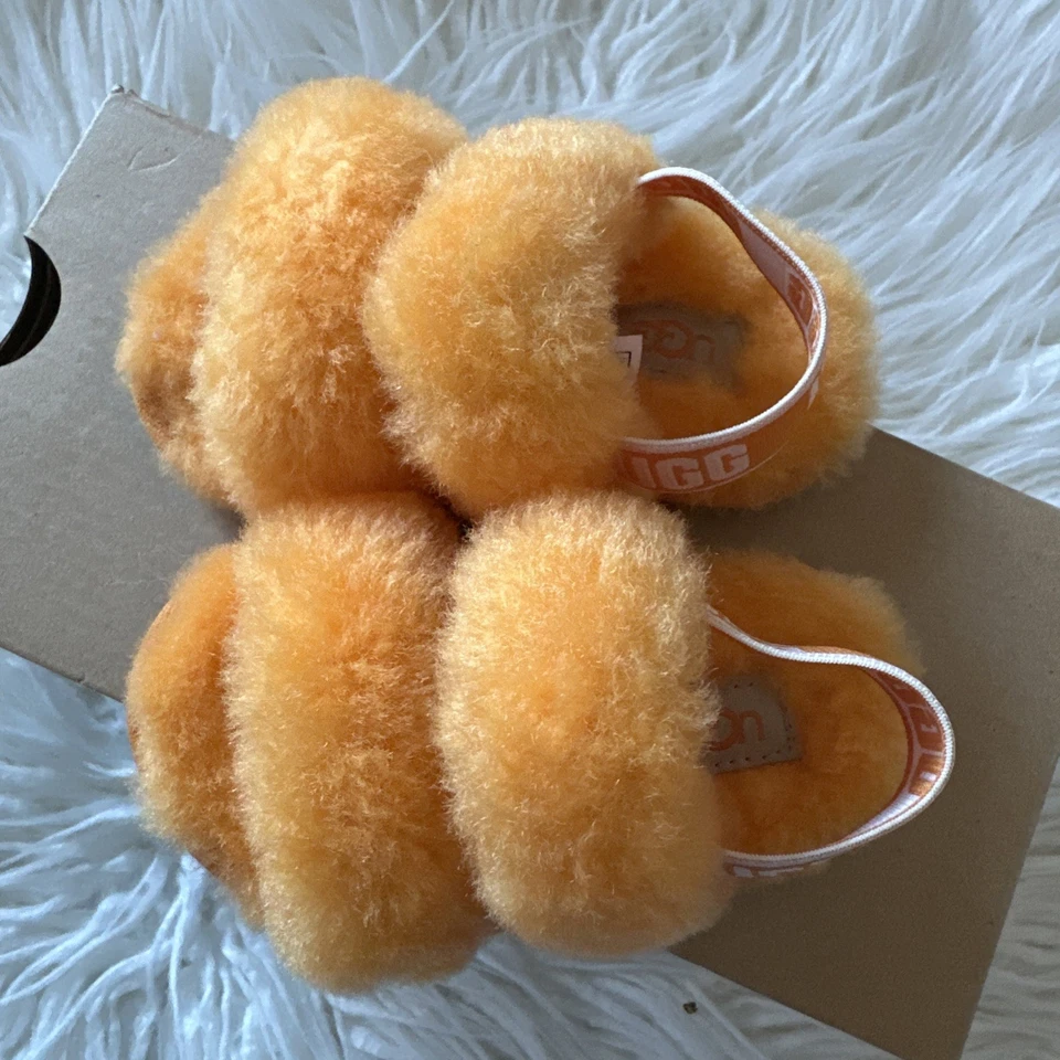 UGG Girls' Fluff Yeah Logo Detail Slide Slippers Toddler Size 6 Orange With Box - Image 2 of 4