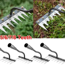 1pc Gardening Hoe Rake 5/6/7/8 Teeth Iron Weeding & Soil Loosening Tool - NEW