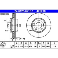 Bremsscheibe ATE 24.0125-0218.1 (2 Stk.) FüR Hyundai Kia I30 Ceed Combi Van