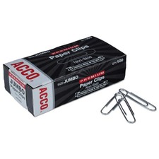 ACCO Jumbo Paper Clips, Non-Skid, Premium, Steel Wire, 20 Sheet Capacity, Sil...