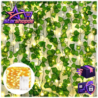 Efeu Girlande KüNstlich Mit 100 Led-Licht 200Cm HäNgend FüR Garten Hochzeit