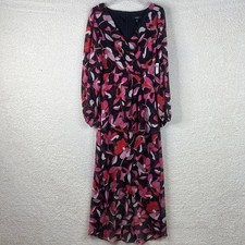 NWT Guess Womens Black Pink Floral Chiffon High-Low Faux Wrap Dress Size 4