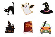 Halloween Scary Ghost Horror Witch Castle Cat Patches Set of 6, Iron/Sew On