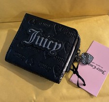 Juicy Couture Black Logo Zip-Around Wallet w/ Heart Charm, Rhinestone, Cards