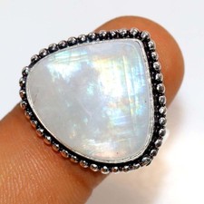 925 Silver Plated Rainbow Moonstone Ring US 9.5 Unique Gift Jewelry Trendy GW