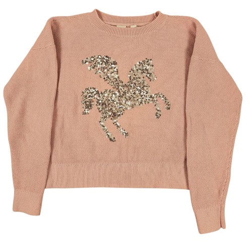 Gap Kids Size XL Pink Pegasus Sequin Sweater Horse Lover Mythical Fairy Party